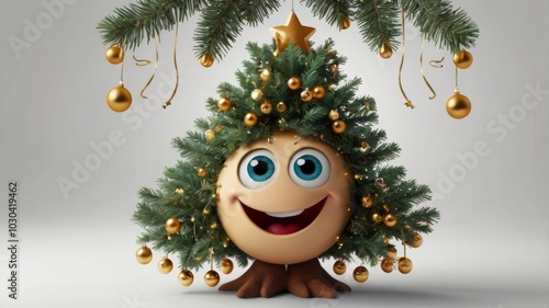 Cute smiling christmas tree emoji expressing happiness