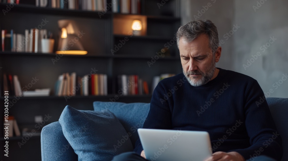 The Man Using Laptop Comfortably The Man Using Laptop Comfortably