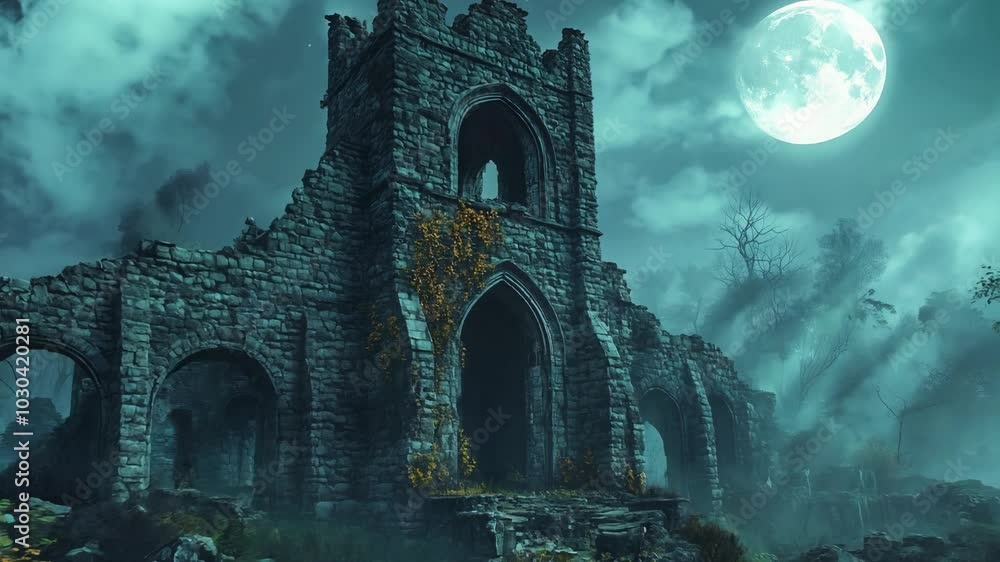 Eerie Moonlit Ruins A Stunning Haunted Castle Landscape at Nighttime Eerie Moonlit Ruins A Stunning Haunted Castle Landscape at Nighttime