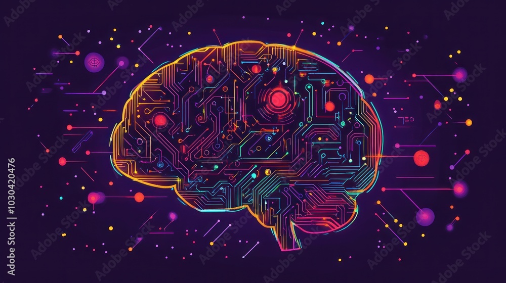 A living abstract art of the brain consisting of circuit patterns and colorful puzzle pieces, demonstrating creativity in innovation in the use of artificial intelligence technology A living abstract art of the brain consisting of circuit patterns and colorful puzzle pieces, demonstrating creativity in innovation in the use of artificial intelligence technology