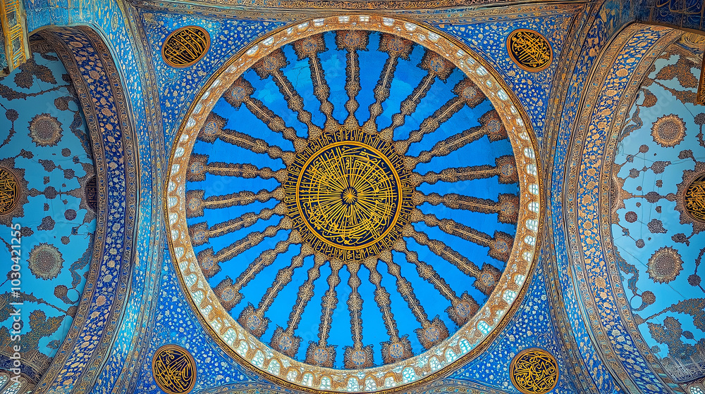 Decorated ceiling of Blue or Sultan Ahmed mosque, ancient ceramic tile with a traditional Arabic pattern
Decorated ceiling of Blue or Sultan Ahmed mosque, ancient ceramic tile with a traditional Arabic pattern