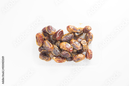 Sweet fresh dates on white background, Dried dates fruit on white background