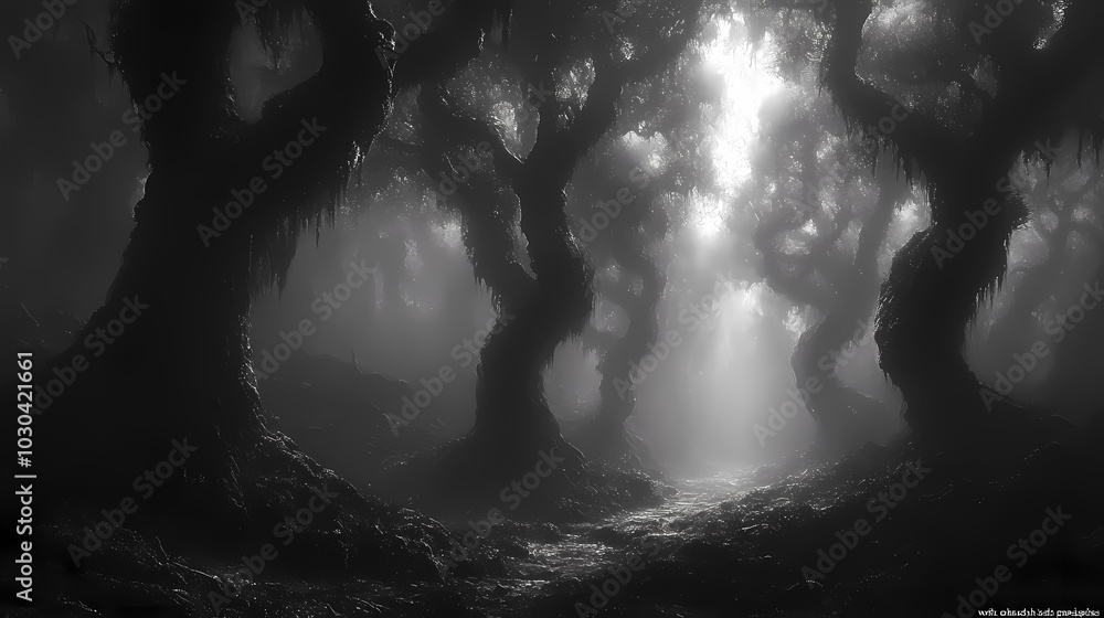 Obraz premium horror forest background, full moon above trees, apocalyptic scene