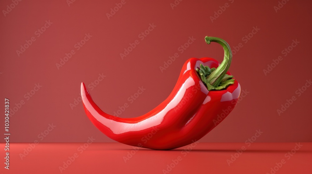 Large fresh red chili with a green background Large fresh red chili with a green background