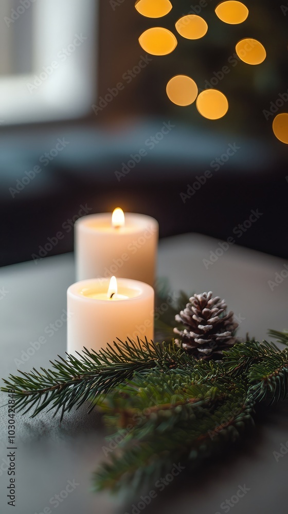 Minimalist Holiday Display with Candles and Pine Minimalist Holiday Display with Candles and Pine