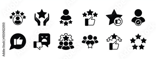 Experience icon vector set. Containing rating, feedback, review, like, comment, satisfaction for survey, opinion, service, vote, test, inspecting, testimonial, response, consumer, life events, quality