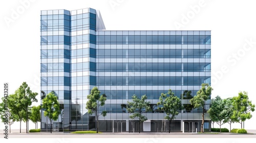 Tall office building realistic image on white background