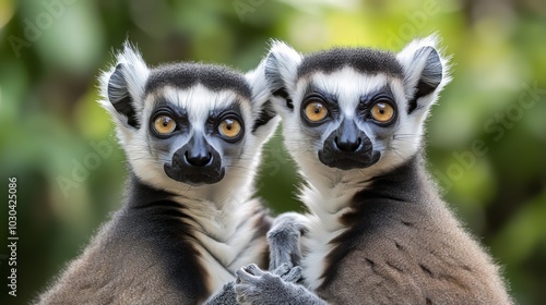 Ring-tailed lemurs are popular monkeys with black and white fur. They live in groups and are known for their long tails with rings.