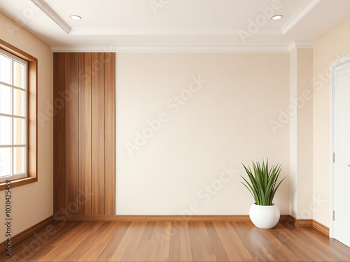 empty room with window and wall, plant idoor photo