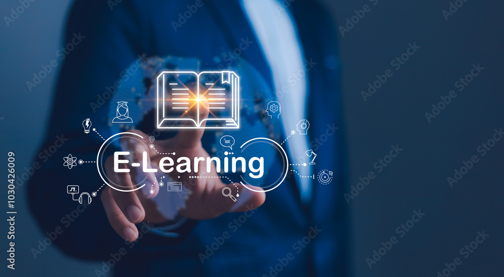 The concept of education and e-learning technology: AI and machine learning enhance personalized learning. Technology courses and business training of online education, internet learning, platforms