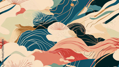 Seamless Geometric Curves Wallpaper with Abstract Shapes