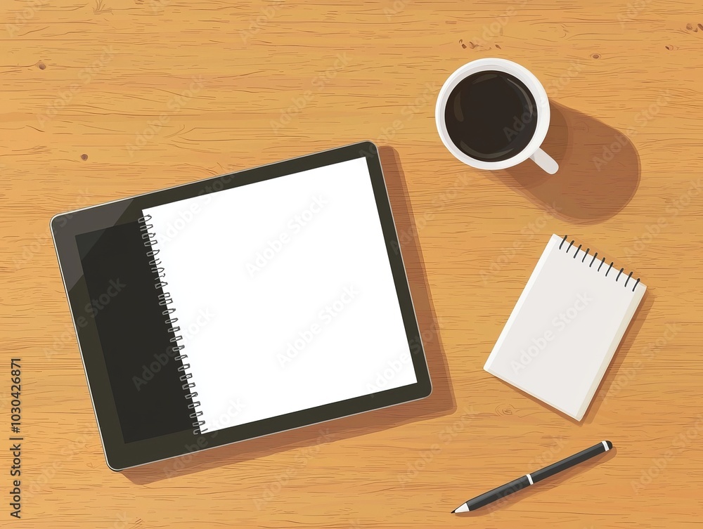 Minimalist Top Down View of a Clean Modern Workspace with Laptop Coffee and Office Supplies Minimalist Top Down View of a Clean Modern Workspace with Laptop Coffee and Office Supplies