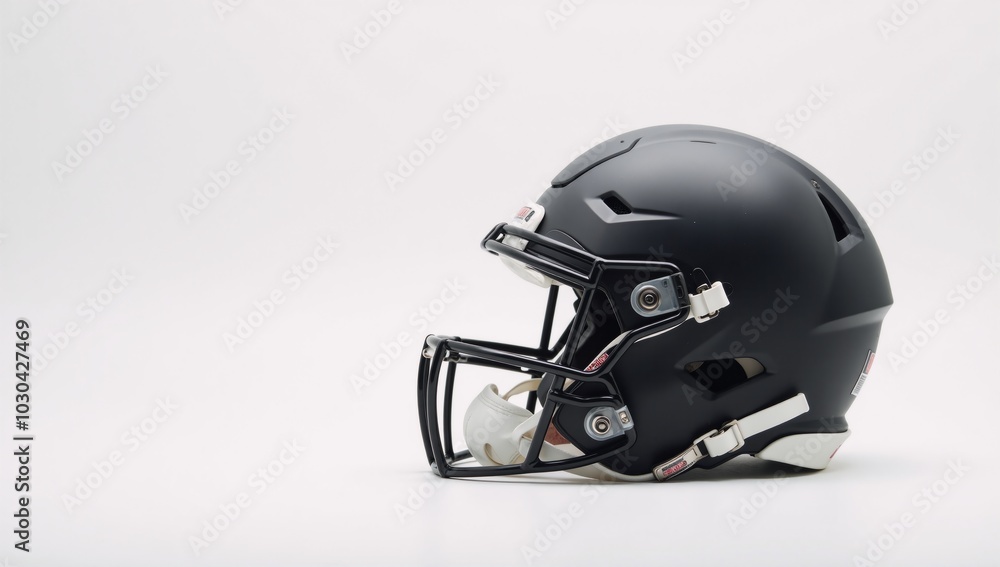 Fototapeta premium A modern American football helmet fills a crisp white backdrop with intricate details and striking clarity