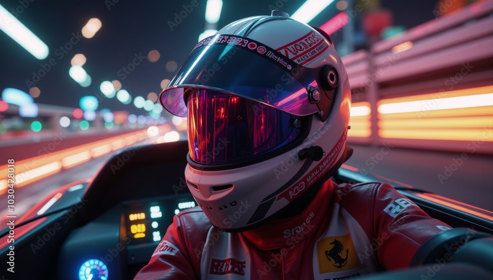 Dynamic racing helmet within an exciting video game scene Dynamic racing helmet within an exciting video game scene