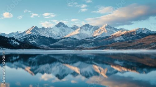 Wallpaper Mural Snow-capped mountain peaks reflecting on a calm lake Torontodigital.ca