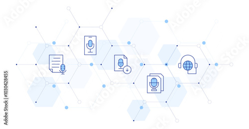 Podcast Banner Vector Illustration with Icon Style in Between. Line Duotone icon. Containing record, transcription, download, script, podcast