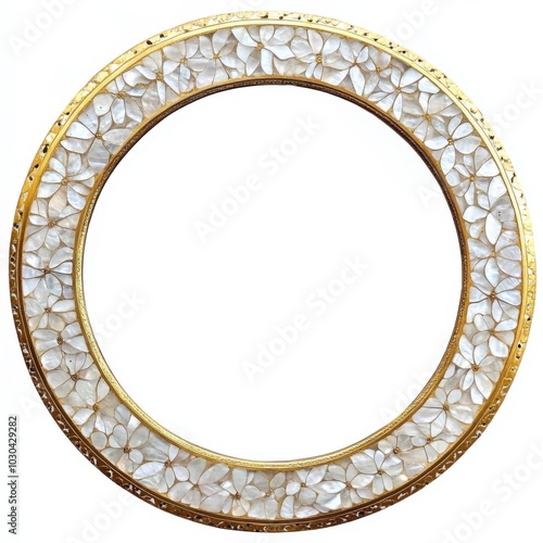 Wallpaper Mural Intricate gold and pearl circular mirror frame with floral design Torontodigital.ca