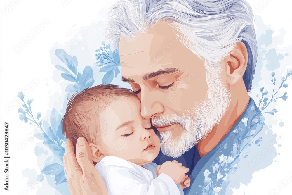 Heartwarming photograph of a grandfather lovingly cradling his newborn grandchild in a serene home setting capturing a tender multi generational bond filled with love and care Heartwarming photograph of a grandfather lovingly cradling his newborn grandchild in a serene home setting capturing a tender multi generational bond filled with love and care
