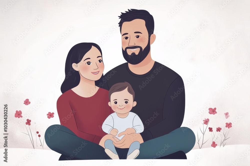 Obraz premium Heartwarming vector illustration of a young family sitting together with their baby symbolizing love family unity and emotional connection in a cozy home setting with soft colors