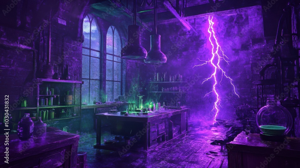 Mad Scientist Laboratory with Lightning Strike Mad Scientist Laboratory with Lightning Strike
