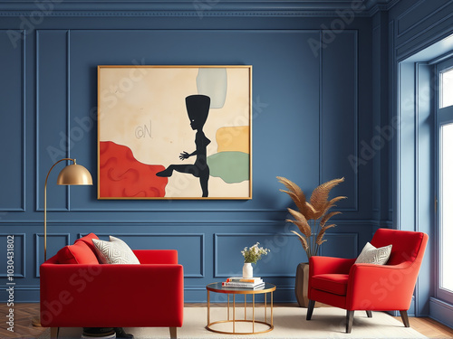 modern living room interior with abstract art on the wall photo