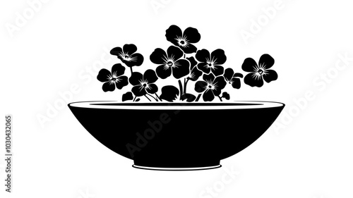 African violet in a decorative pot on the bathroom vanity, vector illustration art