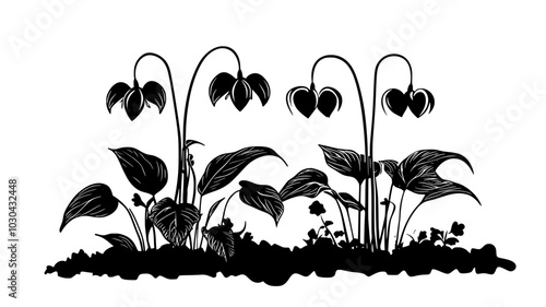 Bleeding heart plant emerging from the ground in spring, vector illustration art