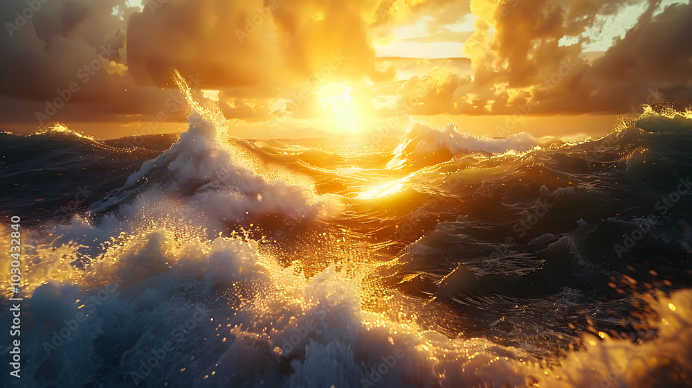 Obraz premium Sunshine peeking through a sea wave