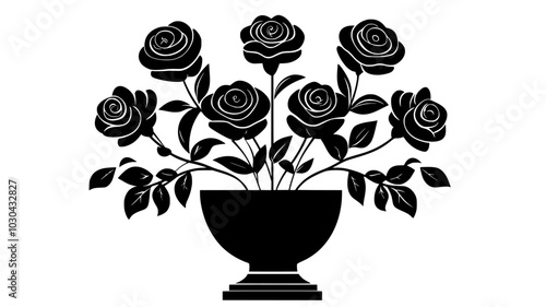 Centerpiece of roses arranged symmetrically in a vase, vector illustration art
