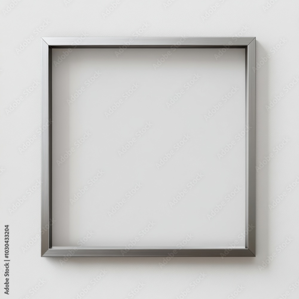 Minimalist silver empty picture frame without artwork on white wall background Minimalist silver empty picture frame without artwork on white wall background