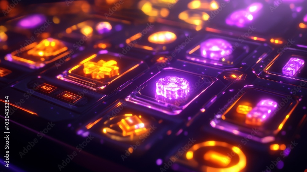 Obraz premium Sleek mobile slot game with glowing lucky symbols and haptic feedback