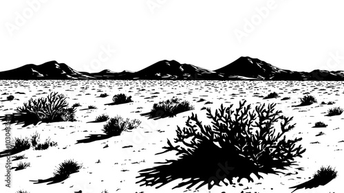 Creosote bush rings in a vast expanse of desert, vector illustration art