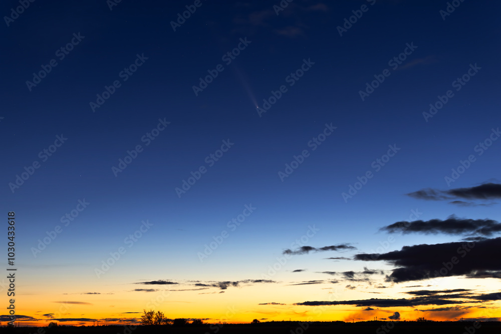 Fototapeta premium Comet C/2023 A3 (Tsuchinshan-ATLAS) soars across the evening sky over Ottawa, Canada October 14, 2024
