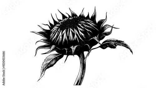 Dried sunflower head with mature seeds ready for harvesting, vector illustration art