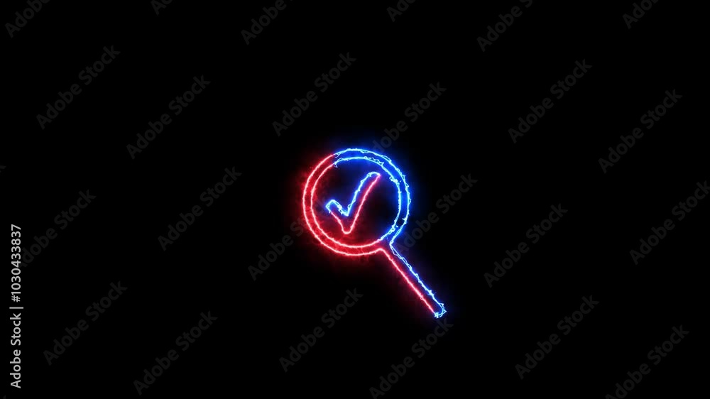 Glowing neon checkmark icon on search button. Glowing neon checkmark icon on search button.