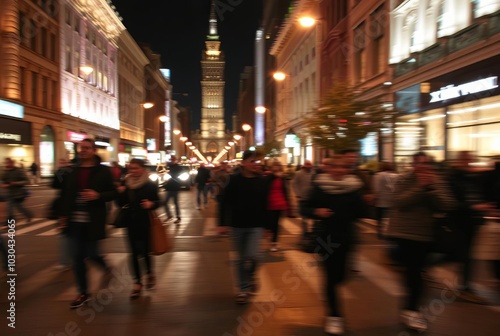 City streets at night intentional camera movement blurred people