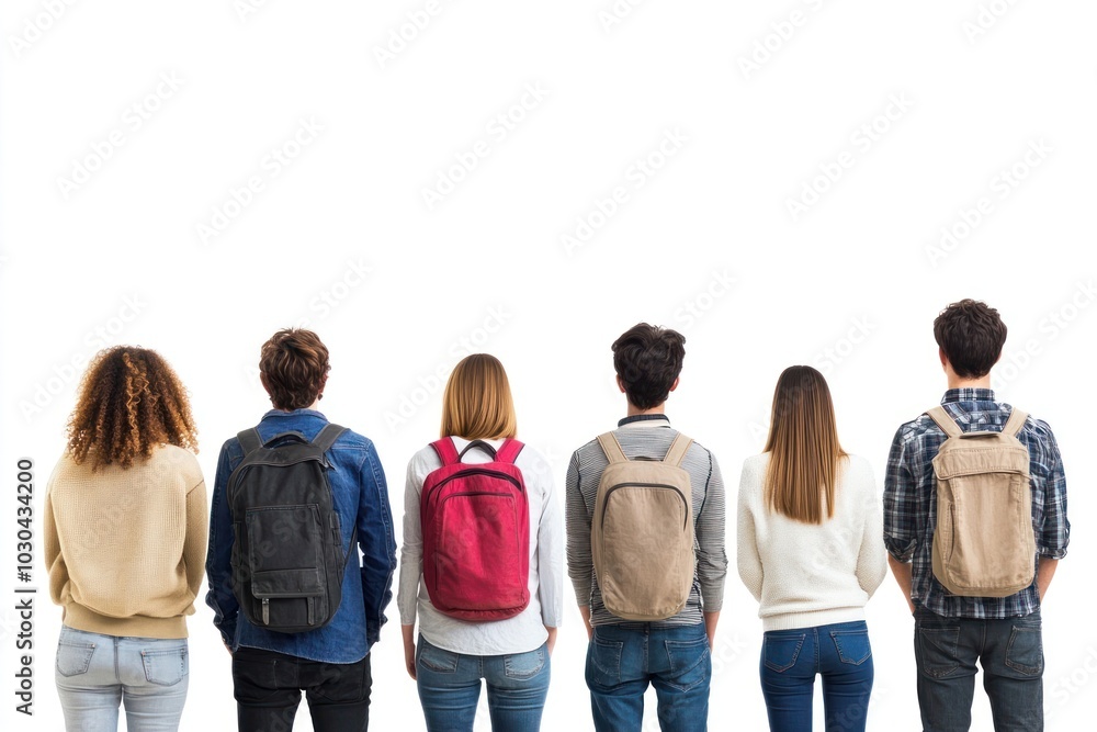 Fototapeta premium Casual group of people background backpacks clothing.