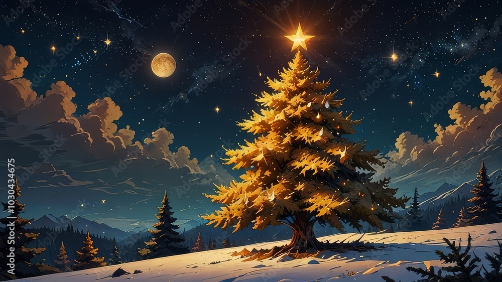 Snow covered Christmas tree in winter Snow covered Christmas tree in winter