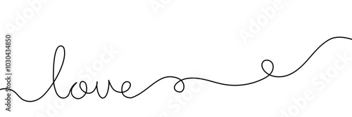 Love lettering in one line drawing, continuous line typographic. Minimalism concept for banner