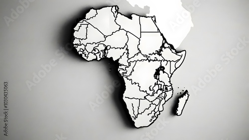 Minimalistic map outline of africa with country borders on white background