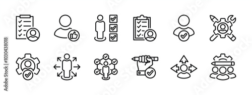 Soft skills thin line icon set. Containing ability, value, aptitude, attitude, business career, confidence, creativity, development, empathy, work, connection, personal, diversity, power, potency