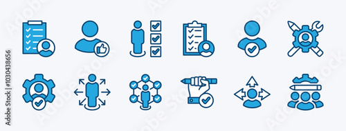 Set of soft skills icon. Containing ability, value, aptitude, attitude, business career, confidence, creativity, development, empathy, work, connection, personal, diversity, power, potency, teamwork