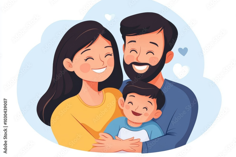 Cheerful family portrait of parents and a young child in a heartwarming embrace symbolizing love connection and joy in a cute pastel colored vector design with soft tones and gentle curves Cheerful family portrait of parents and a young child in a heartwarming embrace symbolizing love connection and joy in a cute pastel colored vector design with soft tones and gentle curves