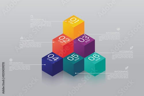 6 color cube infographic template