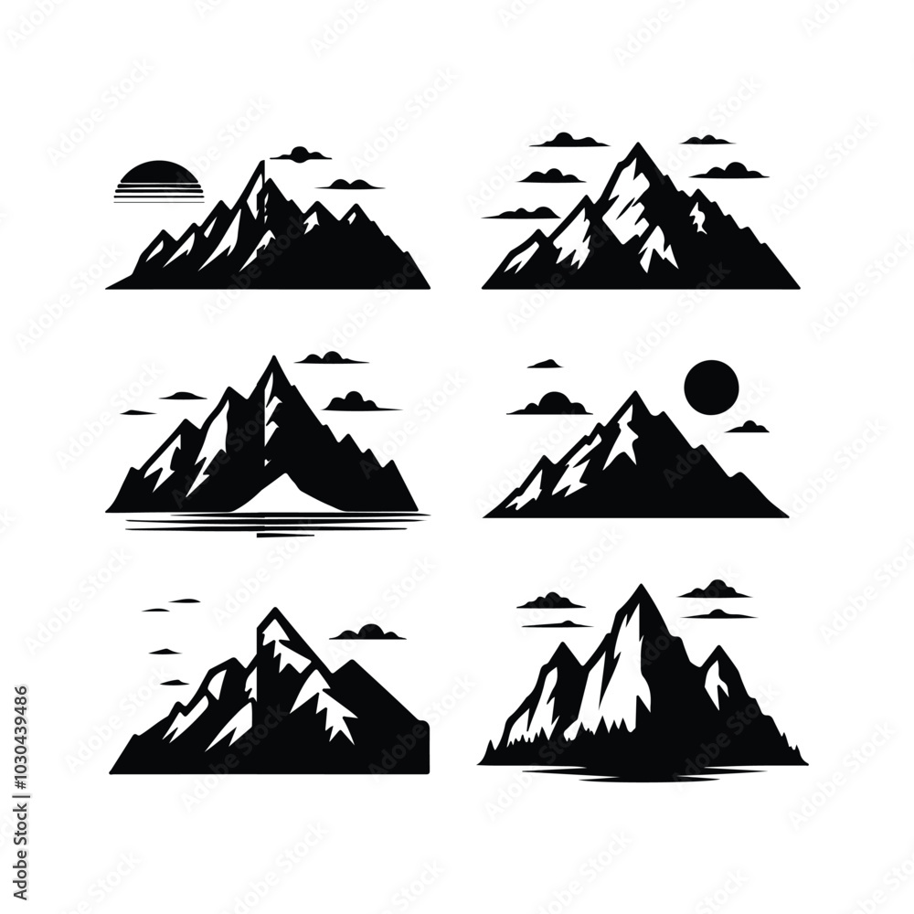 Fototapeta premium silhouette mountain vector icon set on a white background