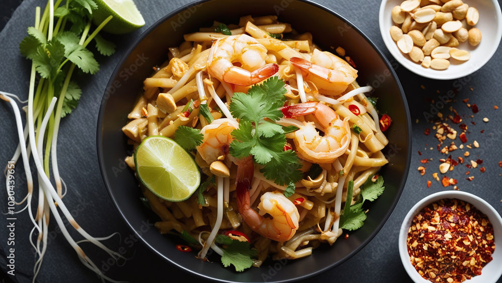 Pad Thai Noodle Dish Plate, Delicious Asian Cuisine of Thailand Pad Thai Noodle Dish Plate, Delicious Asian Cuisine of Thailand