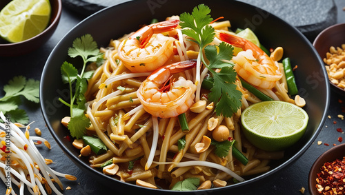 Delicious Pad Thai Noodles Plate, Tasty Asian Dish, Cuisine of Thailand