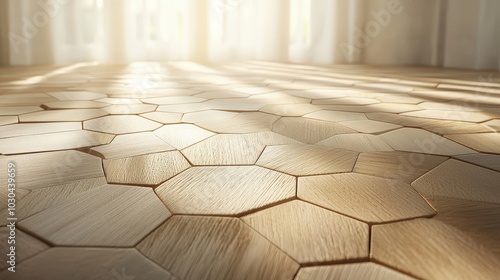 Fototapeta Naklejka Na Ścianę i Meble -  A wooden floor with a sun shining on it