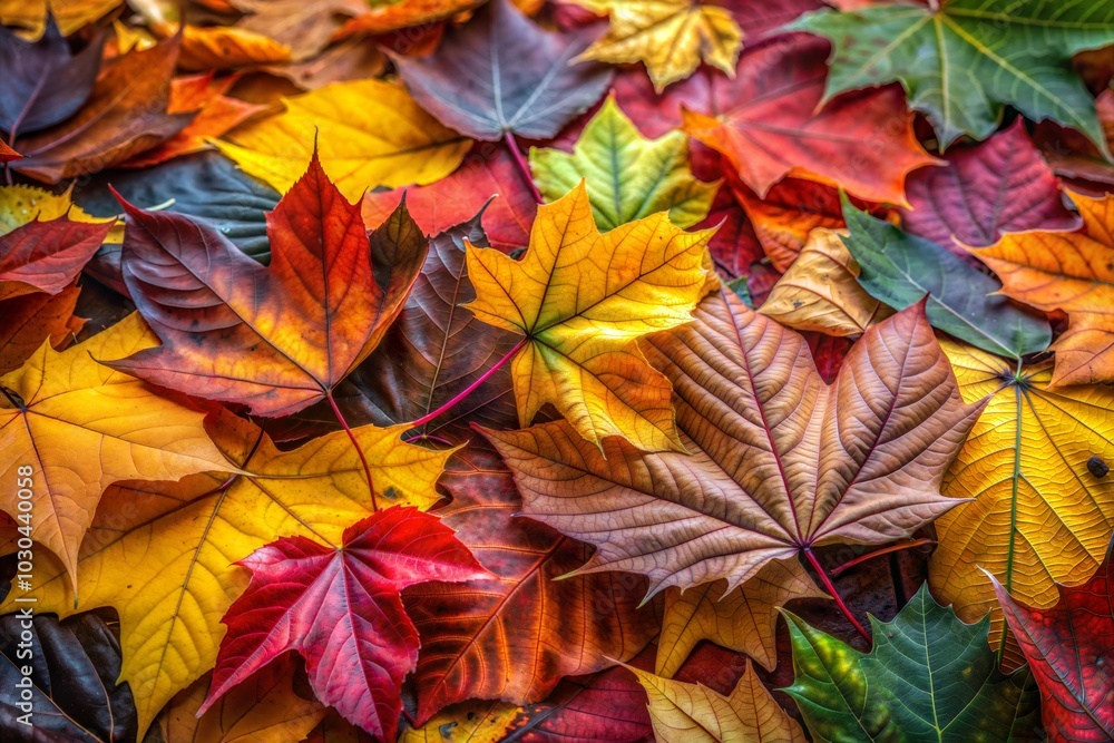 Colorful autumn leaves arranged beautifully against nature backdrop Colorful autumn leaves arranged beautifully against nature backdrop