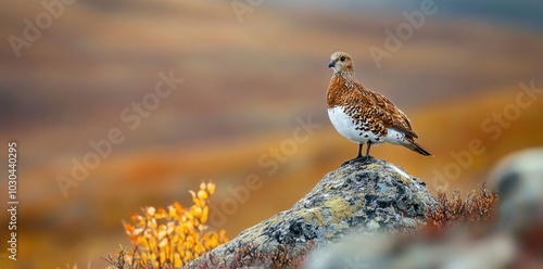 A Svalbard Ptarmigan on a rock. photo